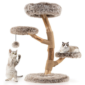 Cat Tree Solid Pear Wood with Perch and Natural Jute Scratching Posts-Brown view 4