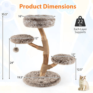 Cat Tree Solid Pear Wood with Perch and Natural Jute Scratching Posts-Brown view 5