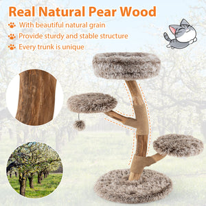 Cat Tree Solid Pear Wood with Perch and Natural Jute Scratching Posts-Brown view 6
