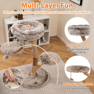 Cat Tree Solid Pear Wood with Perch and Natural Jute Scratching Posts-Brown view 7