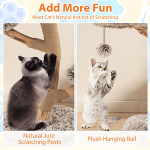 Cat Tree Solid Pear Wood with Perch and Natural Jute Scratching Posts-Brown view 8