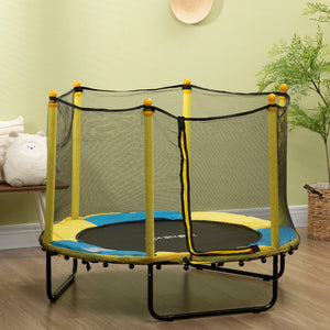 Qaba 4.6FT Trampoline for Kids with Enclosure Net for Ages 3-6, Indoor Outdoor Use