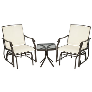 3 Piece Patio Glider Set Outdoor Gliders with Breathable Mesh Seat, Glass Top Table for Garden, Yard, Grey – view 8