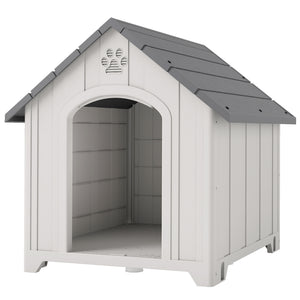 Large Plastic Dog House Outdoor Indoor, Water Resistant Puppy Shelter with Base Support, 34.6" L x 31.1" W x 35" H