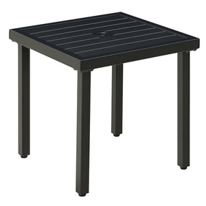 Outdoor Side Table, Patio End Table with Umbrella Hole, Small Coffee Table with Steel Frame for Balcony