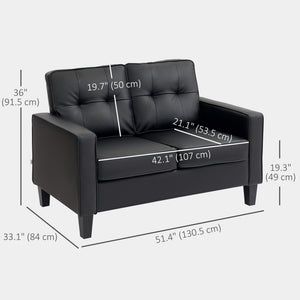 51" Double Sofa Couch, Upholstered PU Leather Loveseat with Armrests, Tufted Backrest, Cushion, Black – view 2