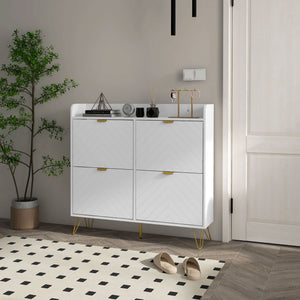 Shoe Storage Cabinet with 4 Flip Drawers and Adjustable Shelf, Shoe Cabinet for 16 Pairs of Shoes, White