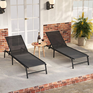 Chaise Lounge Chair Set of 2 Foldable Patio Lounge Chairs-Black view 6