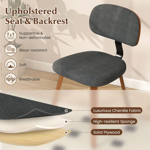 Chenille Fabric Upholstered Wooden Kitchen Chairs Set of 2-Dark Gray view 5