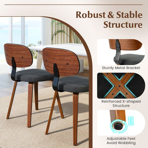 Chenille Fabric Upholstered Wooden Kitchen Chairs Set of 2-Dark Gray view 7