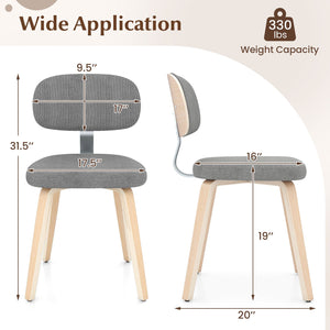 Chenille Fabric Upholstered Wooden Kitchen Chairs Set of 2-Gray view 3
