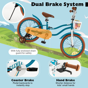 Children Bicycle with Front Handbrake and Rear Coaster Brake-Turquoise view 5