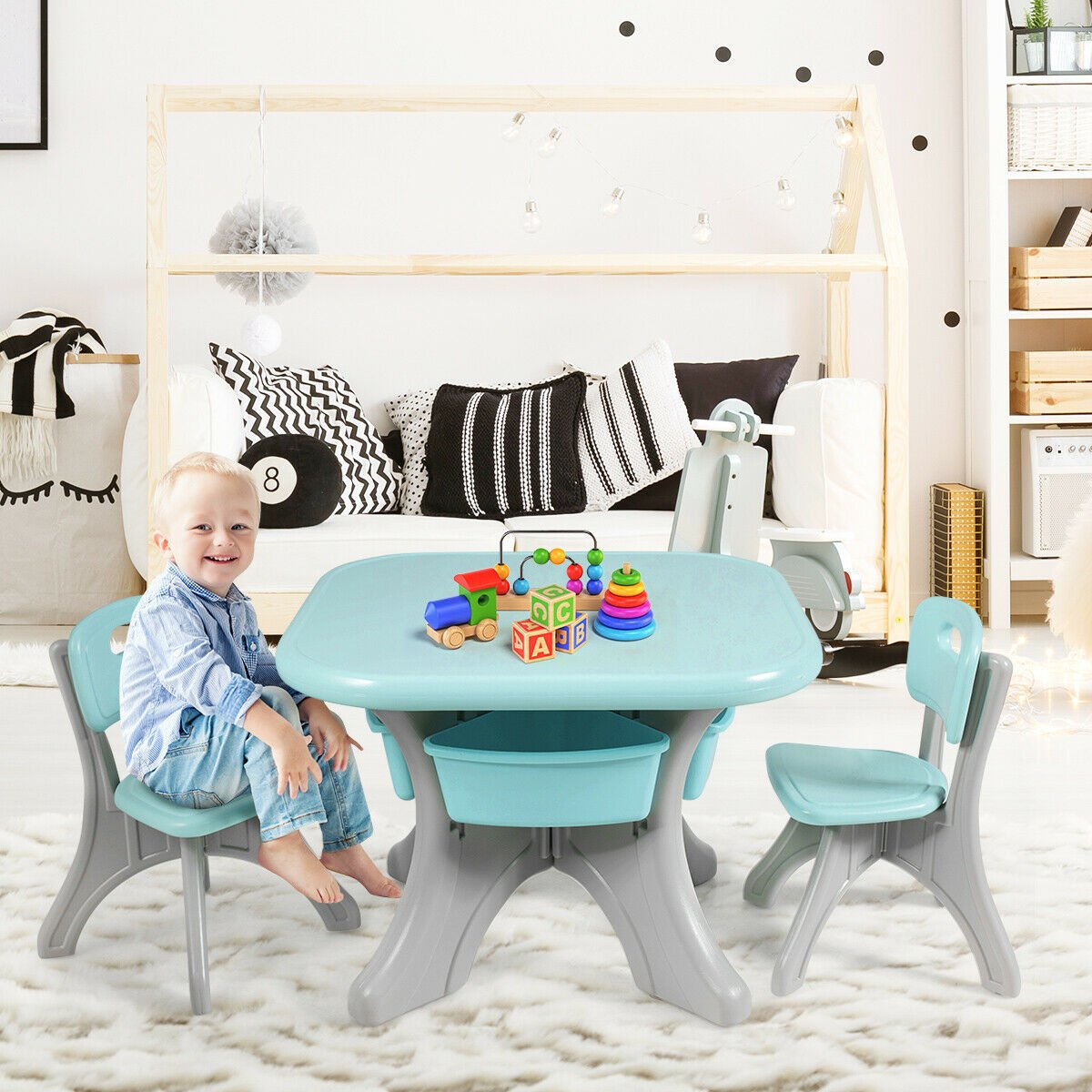 Children Kids Activity Table & Chair Set Play Furniture W/Storage-Blue view 2
