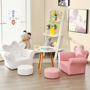 Children Upholstered Princess Sofa with Ottoman and Diamond Decoration for Boys and Girls-White view 2