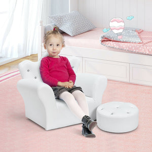 Children Upholstered Princess Sofa with Ottoman and Diamond Decoration for Boys and Girls-White view 8