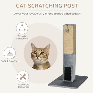 31" Tall Cat Scratching Post for Indoor Cats with Hanging Balls, Grooming Brushes, Stable Base, Grey