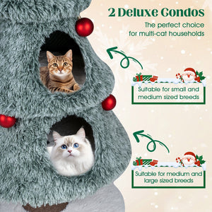 Christmas Cat Tree for Indoor Cats 48.5 inch Cute Cat Tower with 2 Large Condos Scratching Post-Green view 7