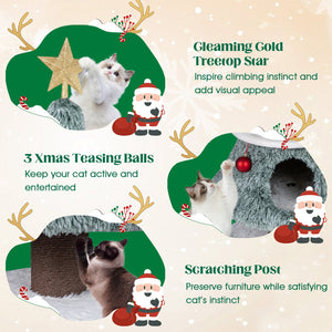 Christmas Cat Tree for Indoor Cats 48.5 inch Cute Cat Tower with 2 Large Condos Scratching Post-Green view 8
