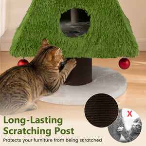 Christmas Cat Tree with Scratching Post and Dangling Balls for Indoor Cats-Green view 9