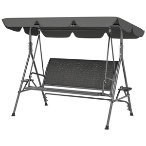 3-Seat Patio Swing Chair, Outdoor Canopy Swing Glider with Adjustable Shade, Rattan Seat and Steel Frame – view 3