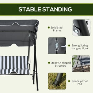3-Seater Outdoor Porch Swing with Adjustable Canopy, Patio Swing Chair for Garden, Poolside, Backyard, Green and White