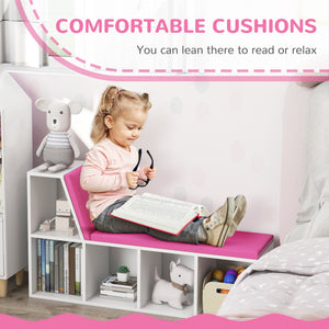 Multi-Purpose Bookshelf with 5 Cubes, 5-Cubby Bookcase with Cushioned Reading Nook and Storage Shelves, Blue – view 26