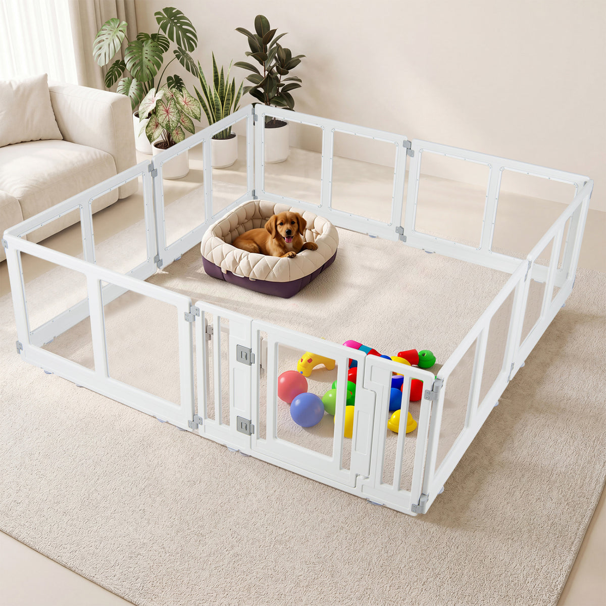 Clear Plastic Dog Playpen with Secure Locking Door-8 Panel view 2