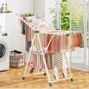 Clothes Drying Rack with Height Adjustable Wings-Beige view 2