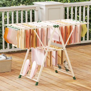 Clothes Drying Rack with Height Adjustable Wings-Beige view 3