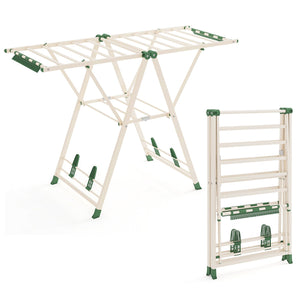 Clothes Drying Rack with Height Adjustable Wings-Beige view 4