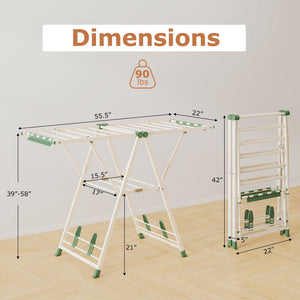 Clothes Drying Rack with Height Adjustable Wings-Beige view 5