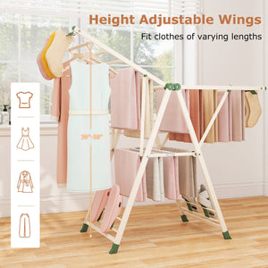 Clothes Drying Rack with Height Adjustable Wings-Beige view 7