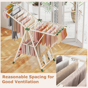 Clothes Drying Rack with Height Adjustable Wings-Beige view 9
