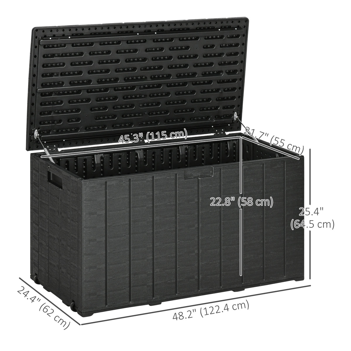 81 Gallon Garden Storage Box, Waterproof Double Wall Storage Container with Wheels and Handles, Black