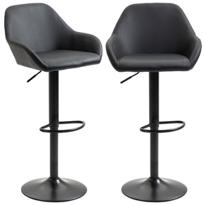 Adjustable Bar Stools Set of 2, Swivel Barstools with Footrest and Back, PU Leather and Steel Round Base, Black