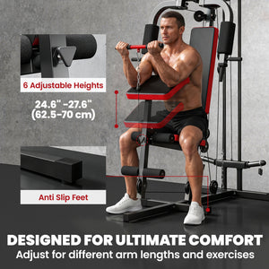 Soozier Home Gym Equipment, Multifunctional Weight Machine with Pulley System for Full Body Strength Training, Black