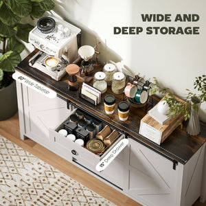60" Buffet Cabinet, Farmhouse Sideboard with Sliding Barn Doors, Drawers and Adjustable Shelves, Cream White – view 3