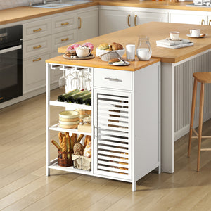 Coffee Bar Cabinet with Glass Holder Wine Rack and Bamboo Top-White view 7