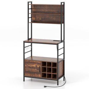 Coffee Bar Cabinet with S-Shaped Hooks and Wine Bottle Holders-Rustic Brown view 4