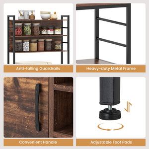 Coffee Bar Cabinet with S-Shaped Hooks and Wine Bottle Holders-Rustic Brown view 9