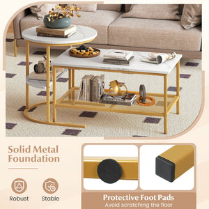 Coffee Table 2-Tier Rectangle Coffee Table and Side End Table with Storage Shelves-White and Golden view 8