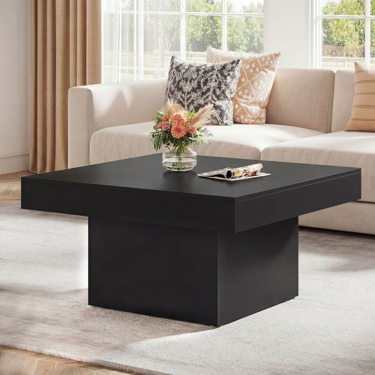 Coffee Table Accent Table with LED Lights and Dynamic Modes-Black view 2