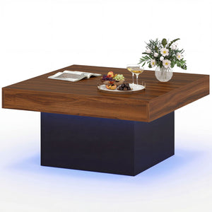 Coffee Table Accent Table with LED Lights and Dynamic Modes-Rustic Brown