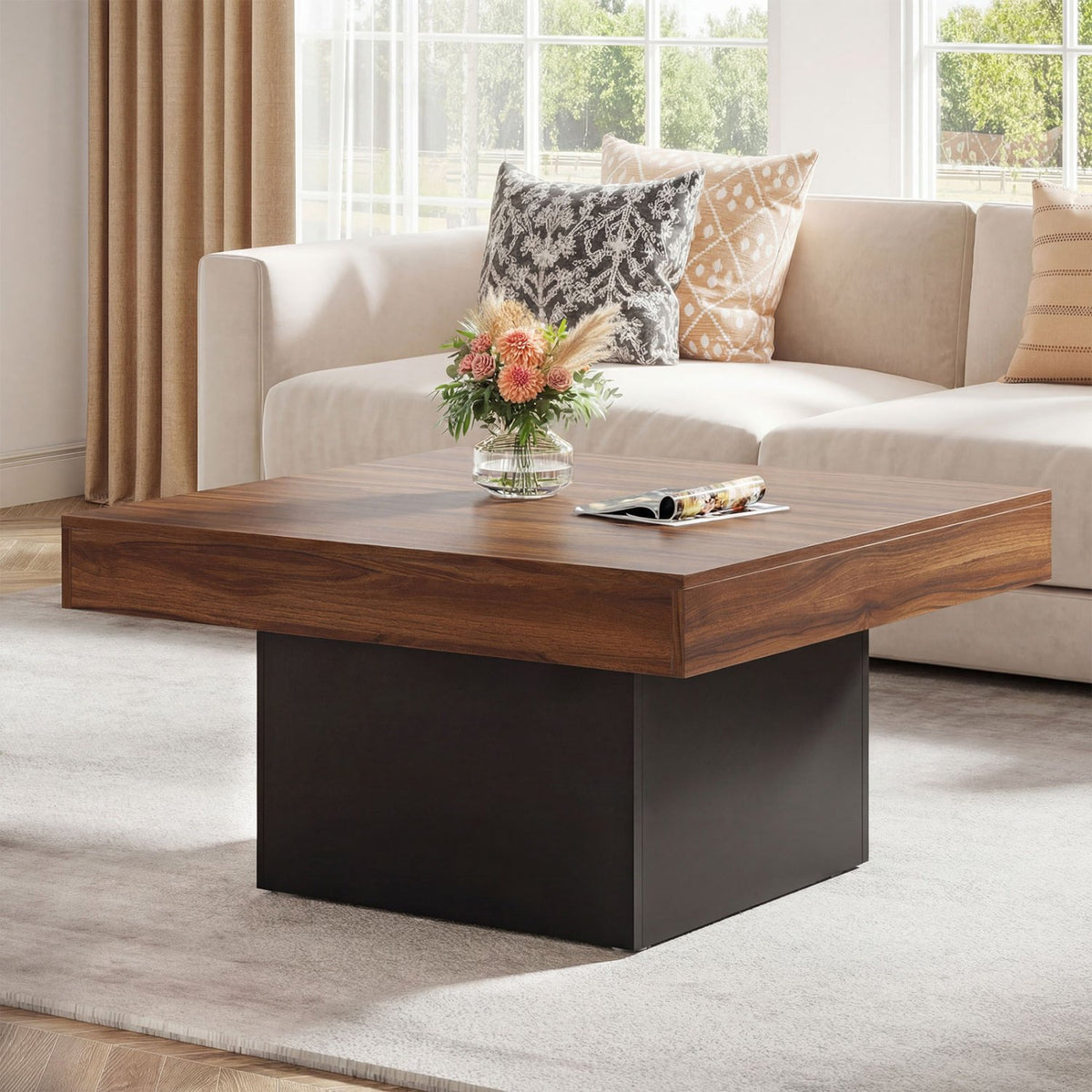 Coffee Table Accent Table with LED Lights and Dynamic Modes-Rustic Brown view 2