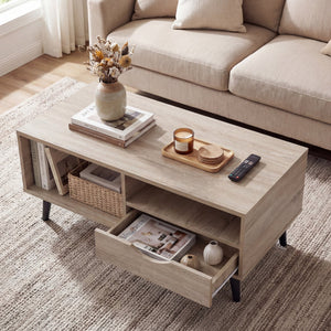 Coffee Table with Storage Rustic Rectangle Center Table-Natural view 3