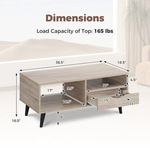 Coffee Table with Storage Rustic Rectangle Center Table-Natural view 5