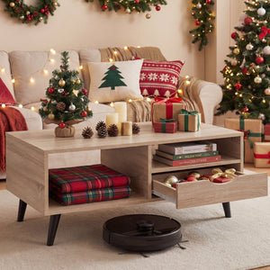 Coffee Table with Storage Rustic Rectangle Center Table-Natural view 6