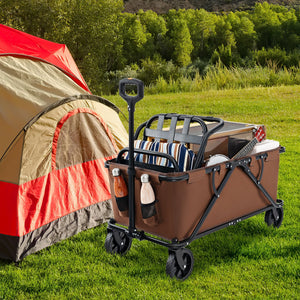 Collapsible Folding Wagon Cart with Adjustable Handlebar-Coffee view 2