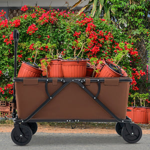 Collapsible Folding Wagon Cart with Adjustable Handlebar-Coffee view 3