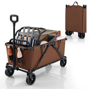 Collapsible Folding Wagon Cart with Adjustable Handlebar-Coffee view 4